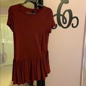 Maroon tunic with cinch tie